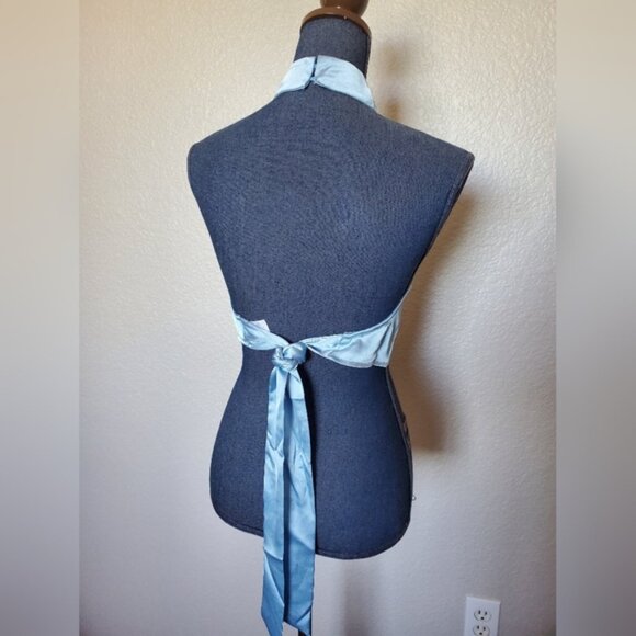 We Wore What Revolve Light Blue Satin Halter Top Crop Top Women's Size Small - Picture 3 of 8